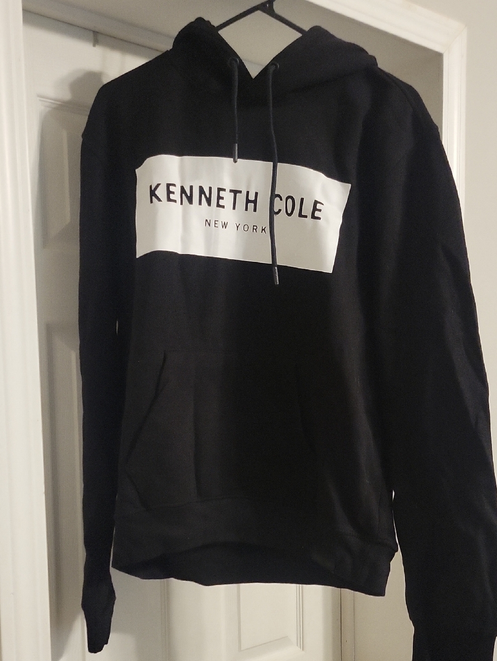 Kenneth Cole Black Pullover Hoodie with White Logo Panel